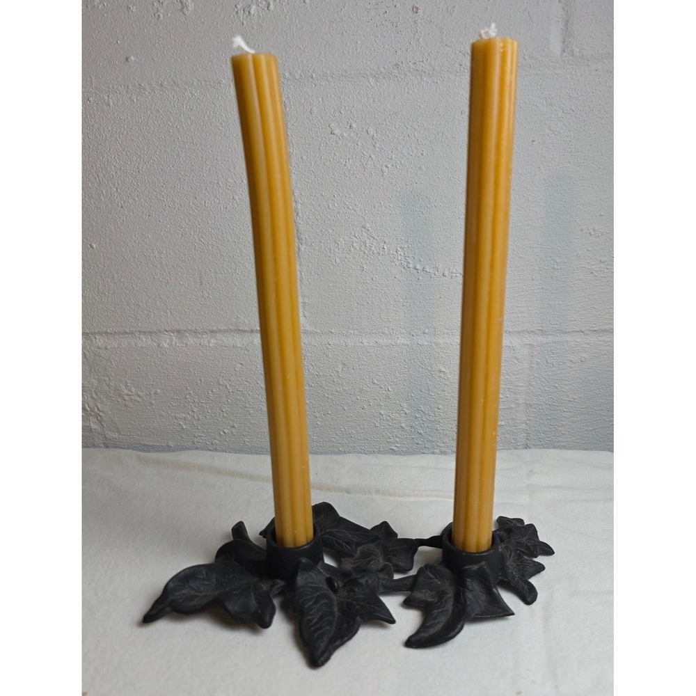 Vintage‎ Cast Iron Ivy Leaf Double Taper Candle Holder Black Matte Finish